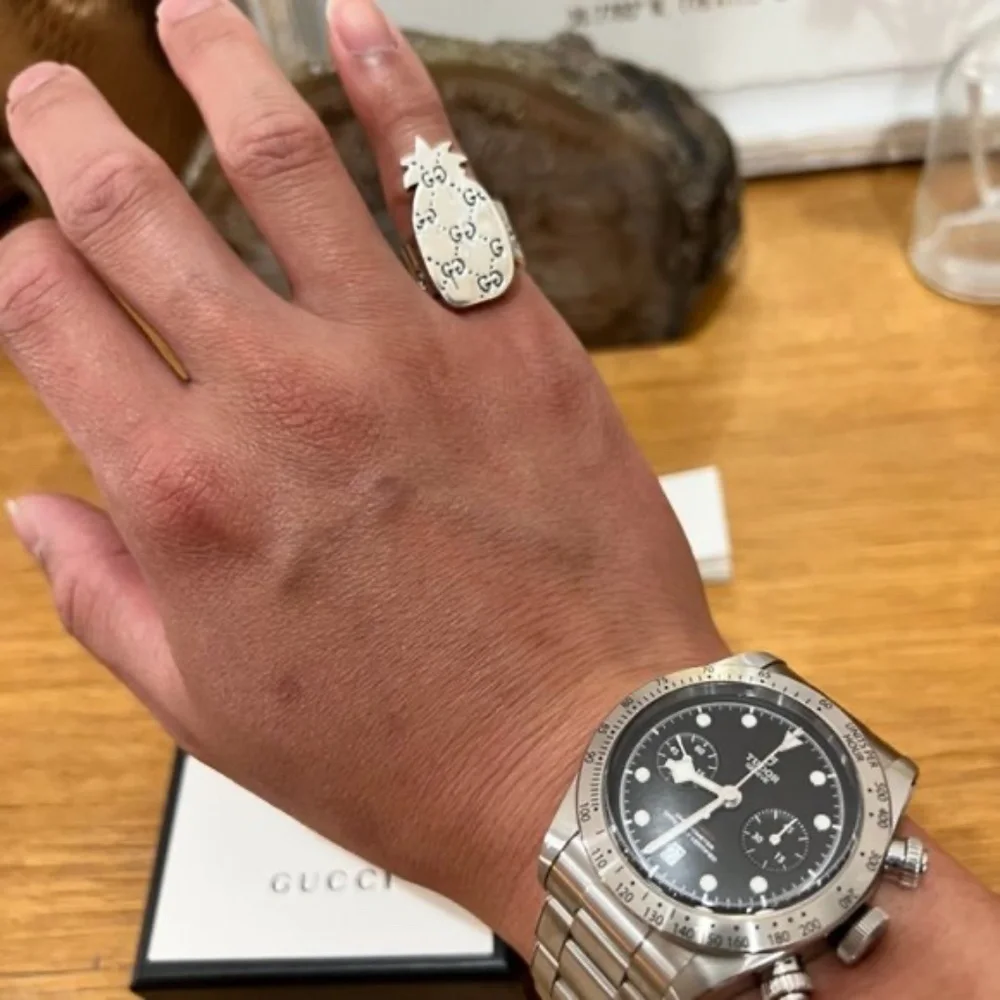 Gucci Ghost 925 Silver GG All Over Logo Pineapple Ring - Size 5.75us - Picture 2 of 16